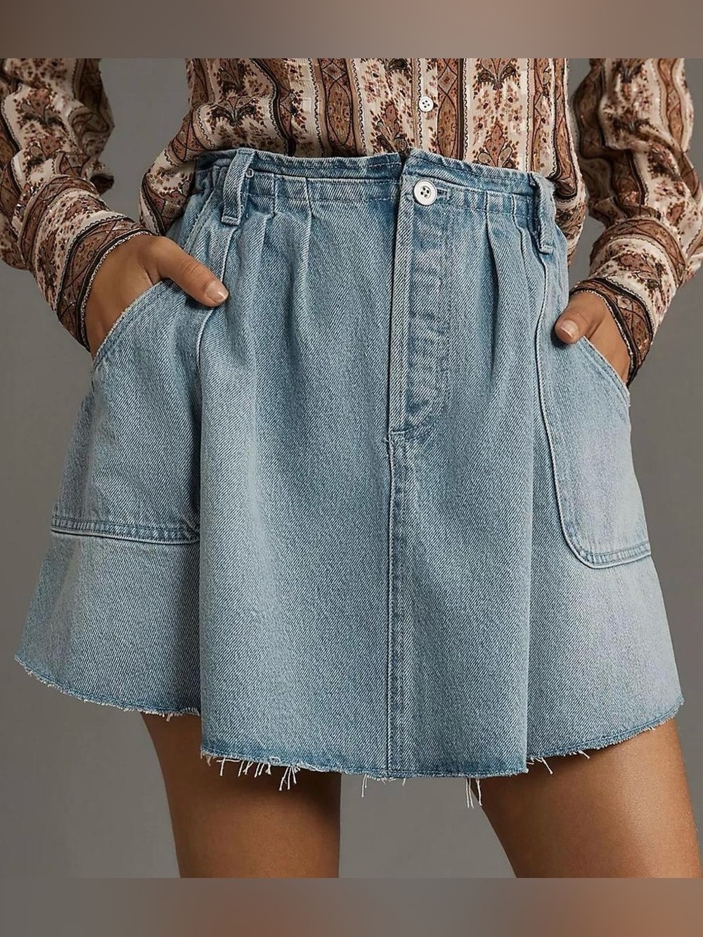 Pilcro Light Blue Denim Mini Skirt with Pockets